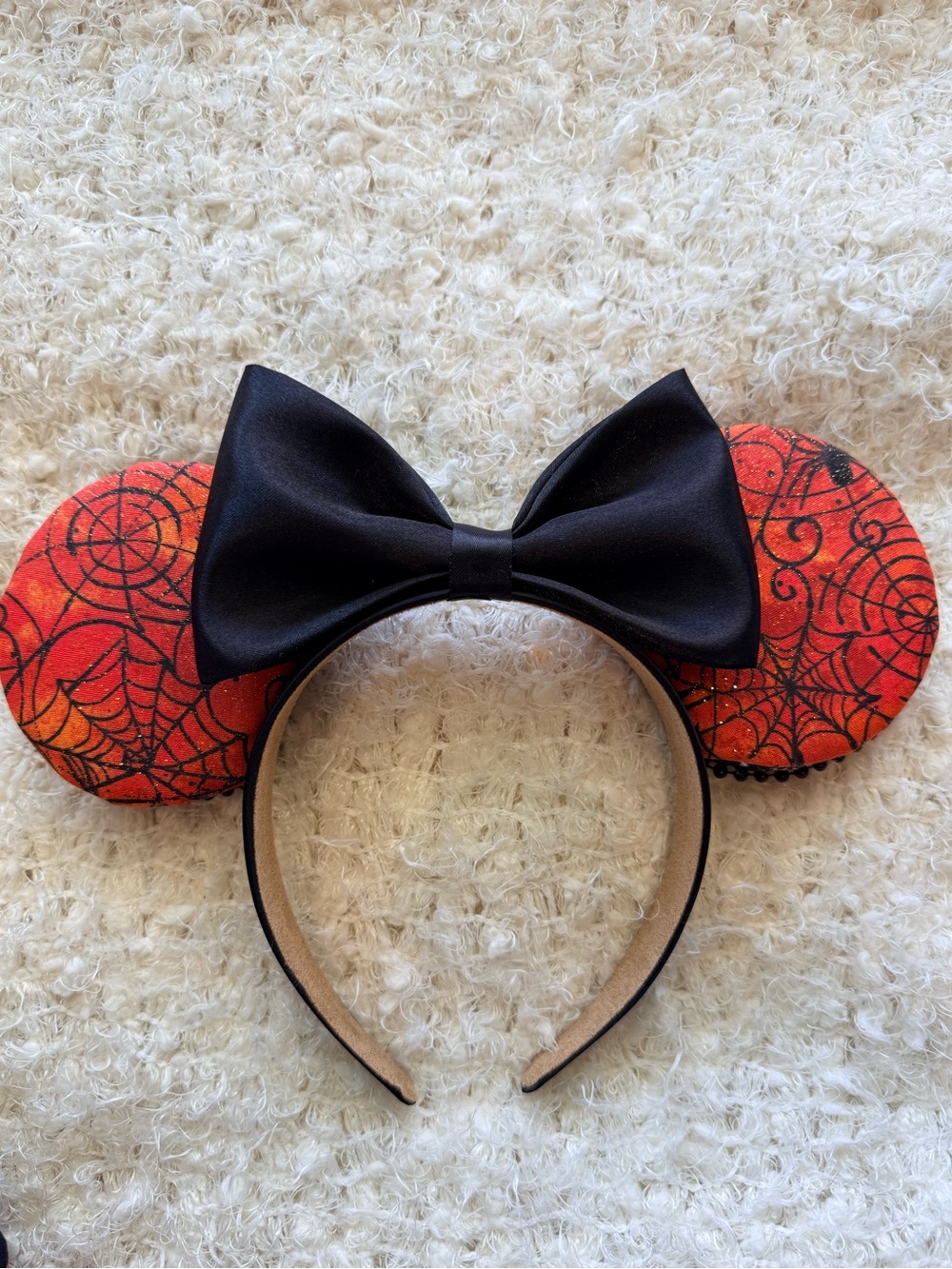 Halloween Disney spiderweb mouse ears headband Black satin Bow Minnie-Style